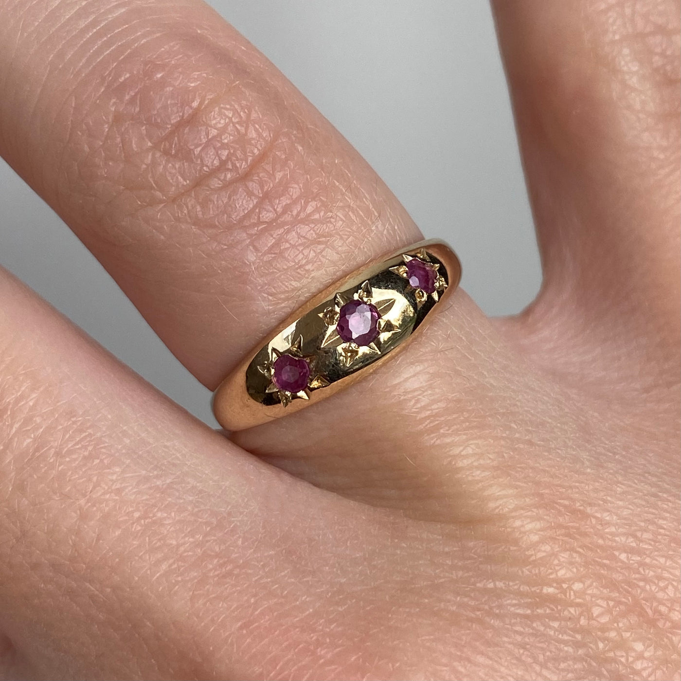 9ct Gold Ruby Trio Starburst Ring