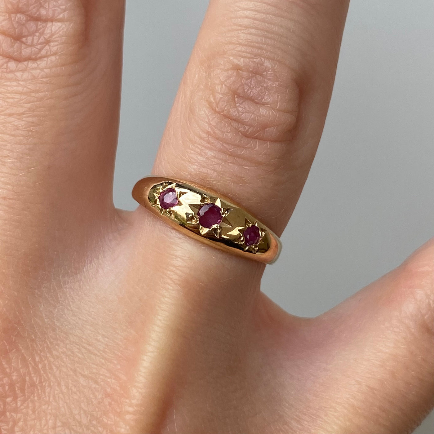 9ct Gold Ruby Trio Starburst Ring