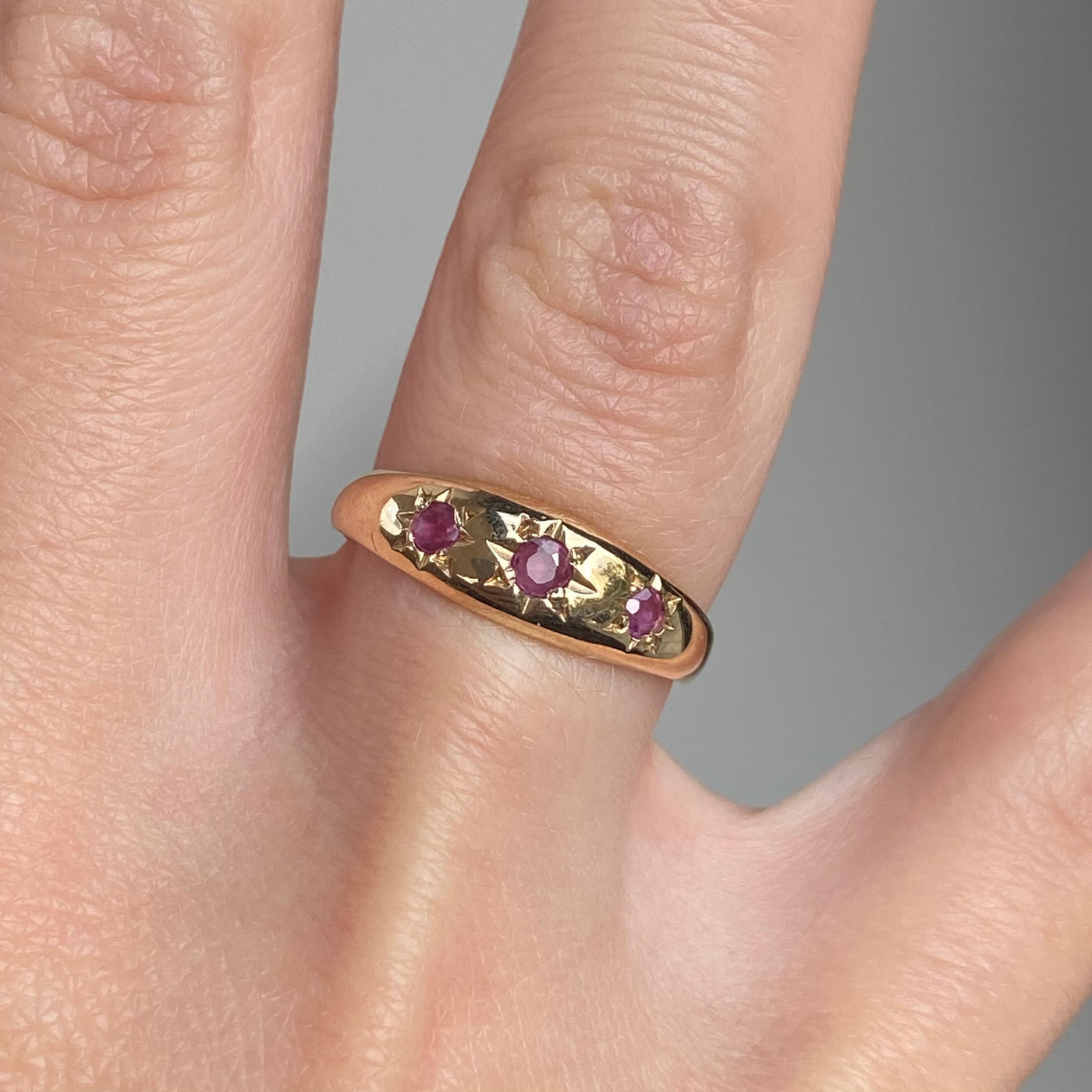 9ct Gold Ruby Trio Starburst Ring