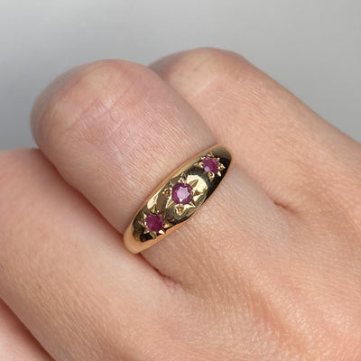 9ct Gold Ruby Trio Starburst Ring