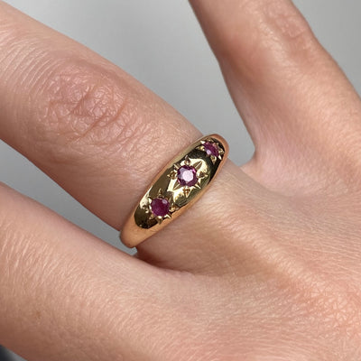 9ct Gold Ruby Trio Starburst Ring