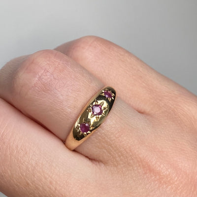 9ct Gold Ruby Trio Starburst Ring