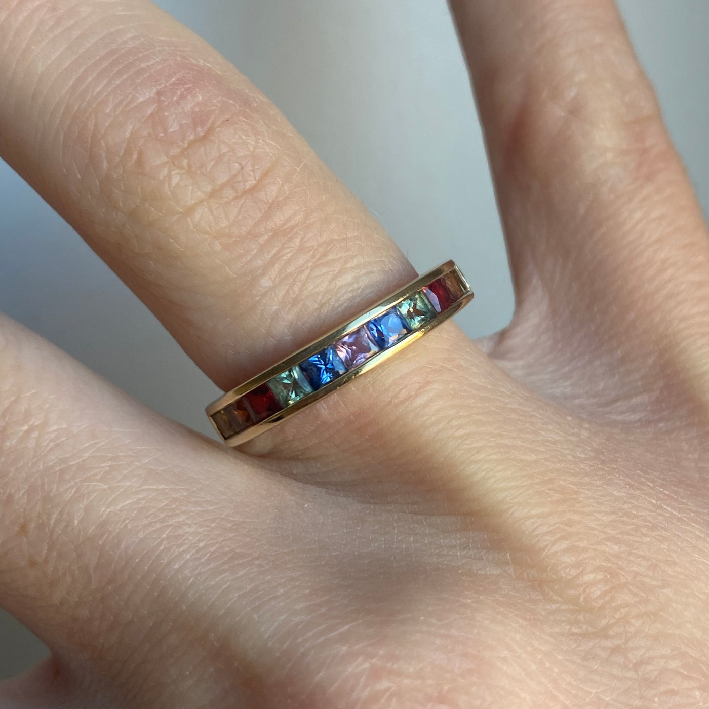 9ct Gold Princess Cut Sapphire Rainbow Ring