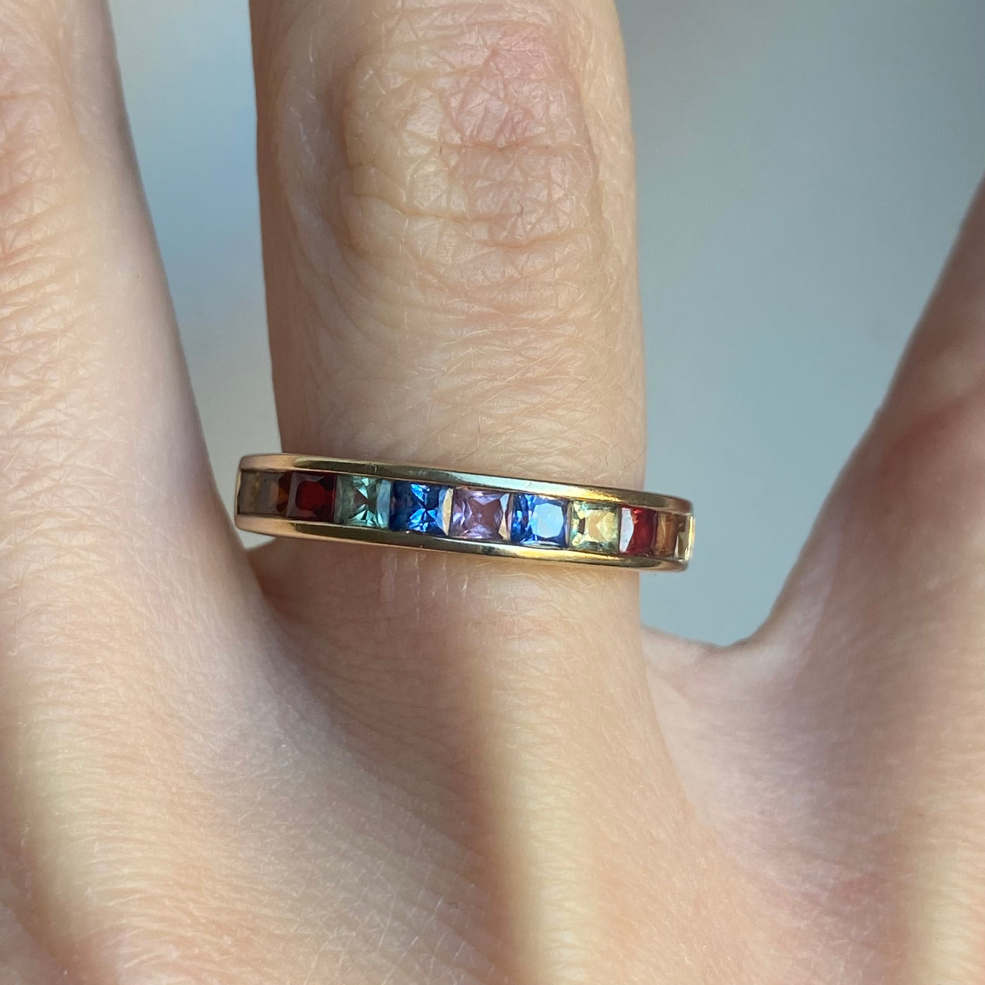 9ct Gold Princess Cut Sapphire Rainbow Ring