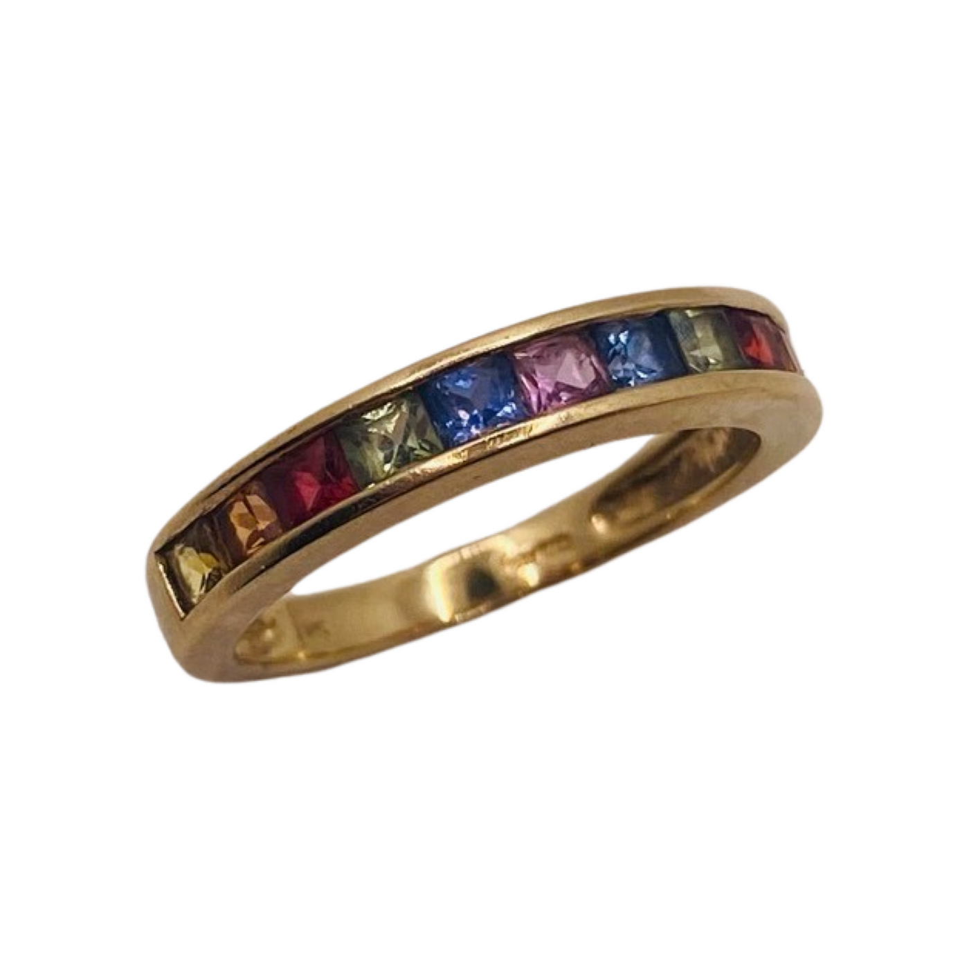 9ct Gold Princess Cut Sapphire Rainbow Ring