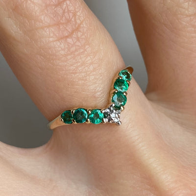 9ct Gold Emerald & Diamond Wishbone Ring