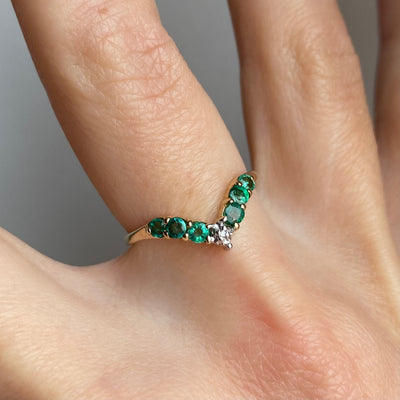 9ct Gold Emerald & Diamond Wishbone Ring