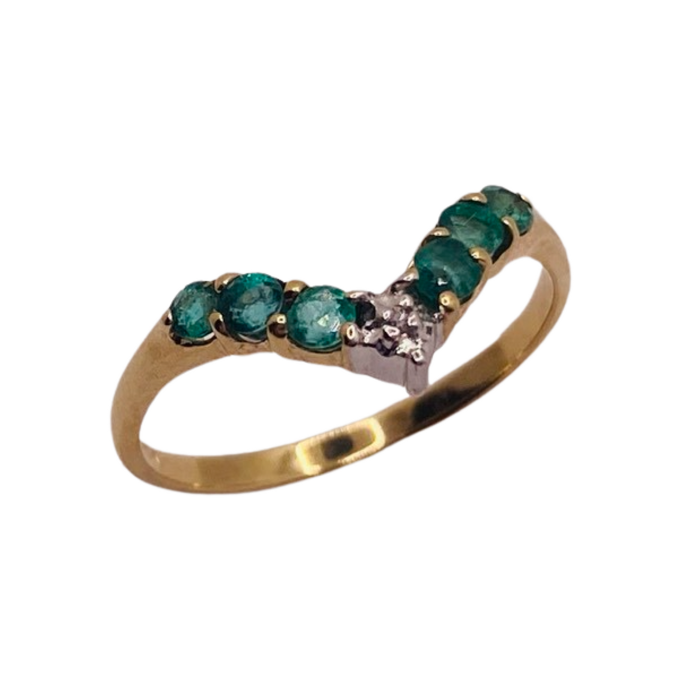 9ct Gold Emerald & Diamond Wishbone Ring