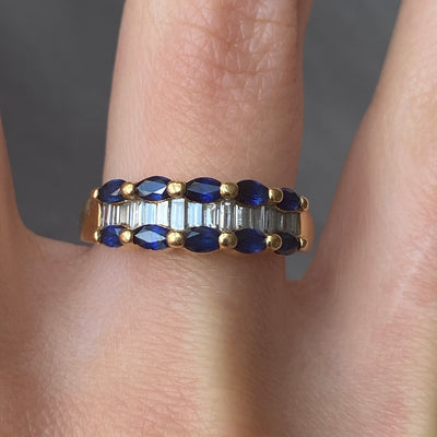 18ct Gold Baguette Diamond & Marquise Sapphires Ring