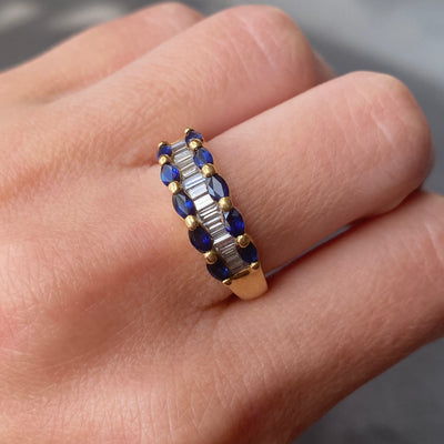 18ct Gold Baguette Diamond & Marquise Sapphires Ring