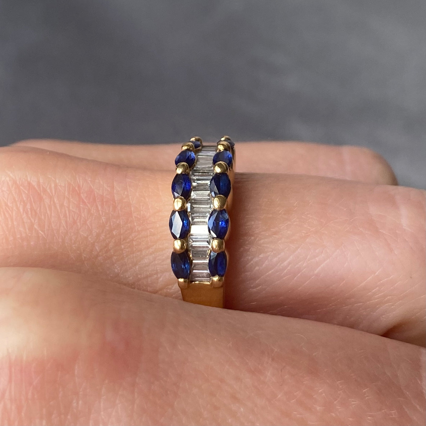 18ct Gold Baguette Diamond & Marquise Sapphires Ring