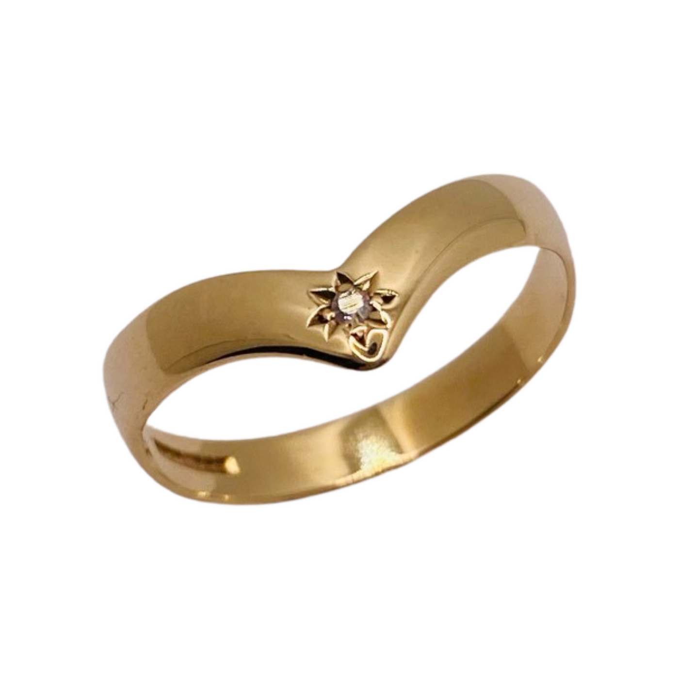 9ct Gold Diamond Starburst Wishbone Ring