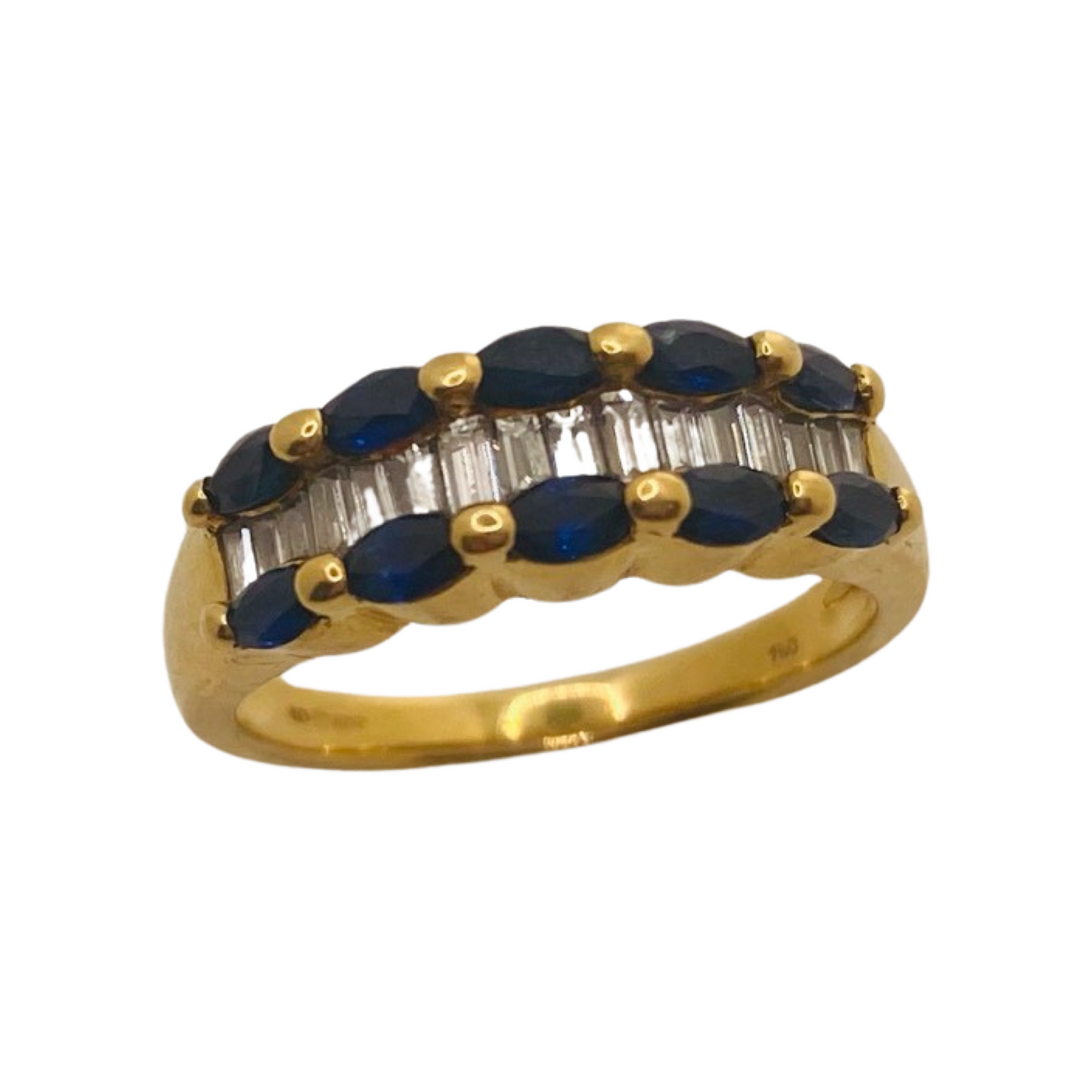 18ct Gold Baguette Diamond & Marquise Sapphires Ring