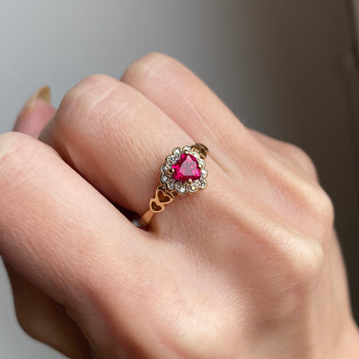 9ct Gold Diamond & Ruby Heart RIng