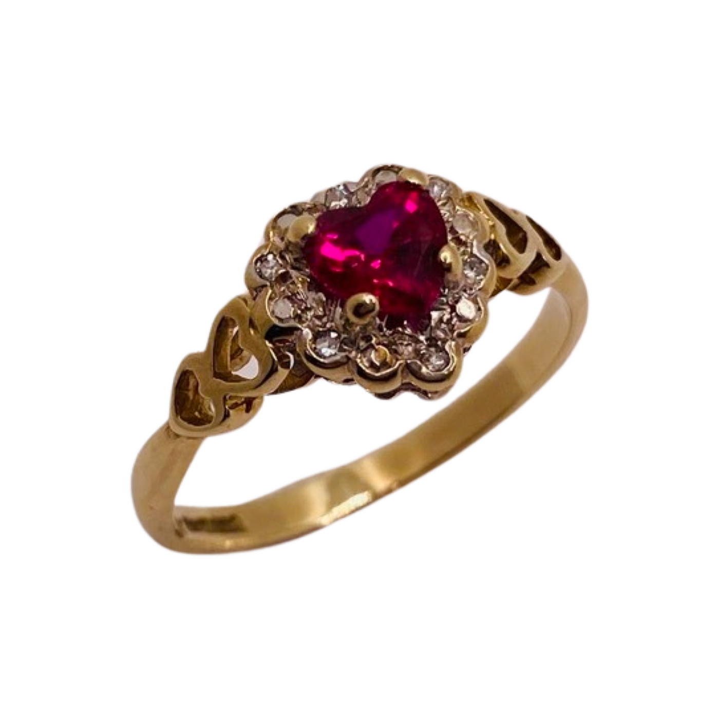 9ct Gold Diamond & Ruby Heart RIng