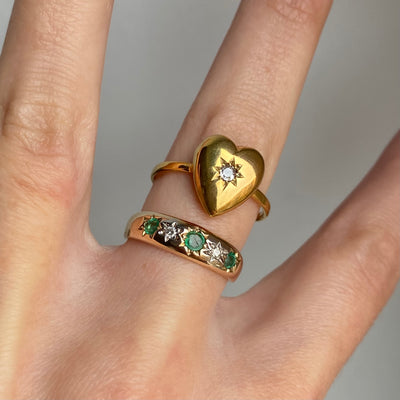 15ct/18ct Gold Heart & Diamond Starburst Victorian Ring