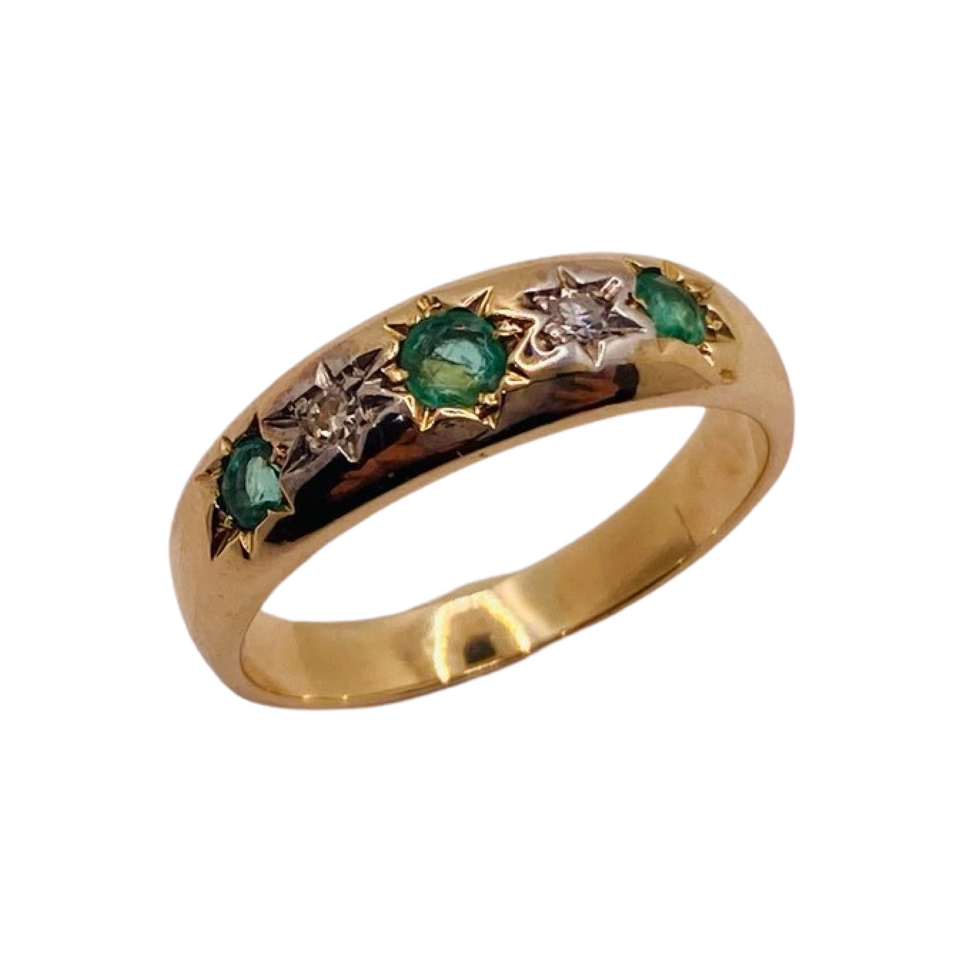 9ct Gold Diamond & Emerald Starburst Ring