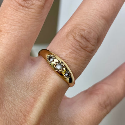 9ct Gold Triple Diamond Starburst Ring