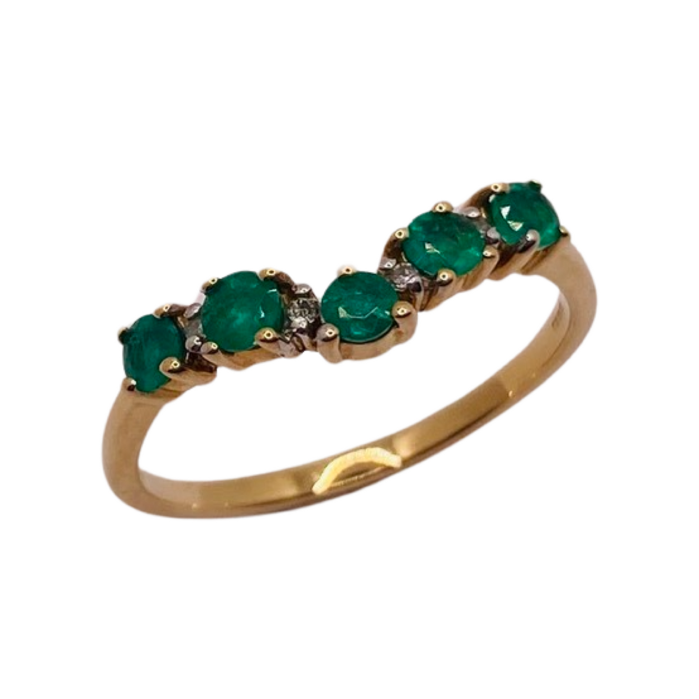 9ct Gold Emerald & Diamond Wishbone Ring