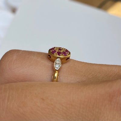 9ct Gold Ruby & Diamond Art Deco Cluster Disc Ring