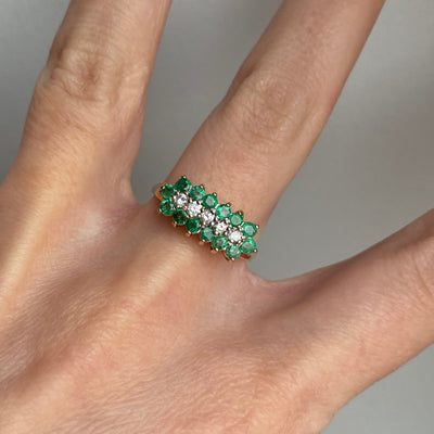 9ct Gold Multi Emerald & Diamond Cluster Ring