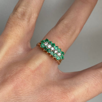 9ct Gold Multi Emerald & Diamond Cluster Ring