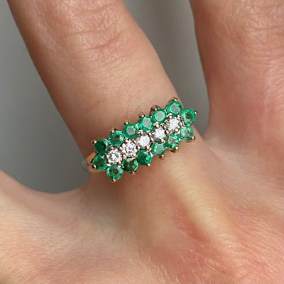 9ct Gold Multi Emerald & Diamond Cluster Ring