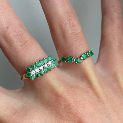 9ct Gold Multi Emerald & Diamond Cluster Ring