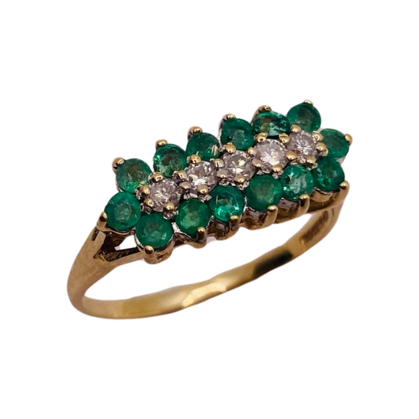 9ct Gold Multi Emerald & Diamond Cluster Ring