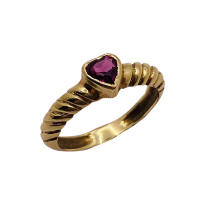 9ct Gold Garnet Heart Twist Ring