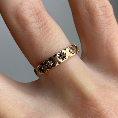 9ct Gold Diamond & Sapphire Starburst Band Ring