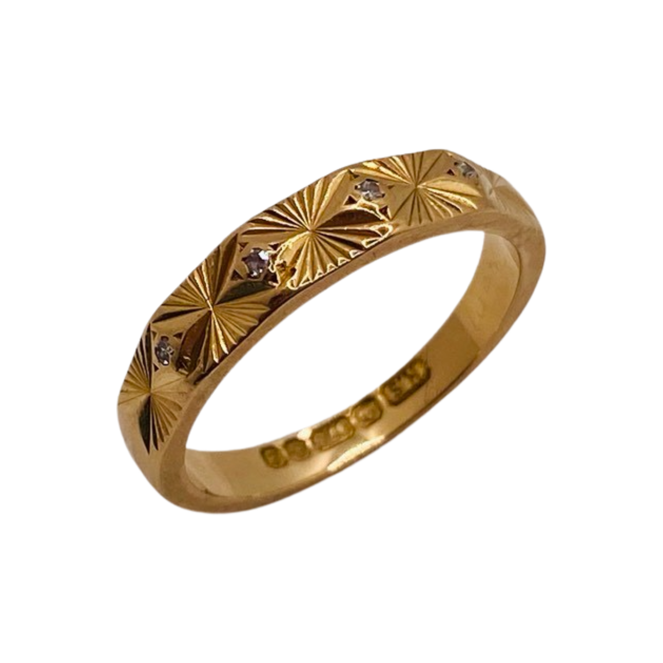 9ct Gold Fan Patterned Diamond Band Ring – Golden Trove