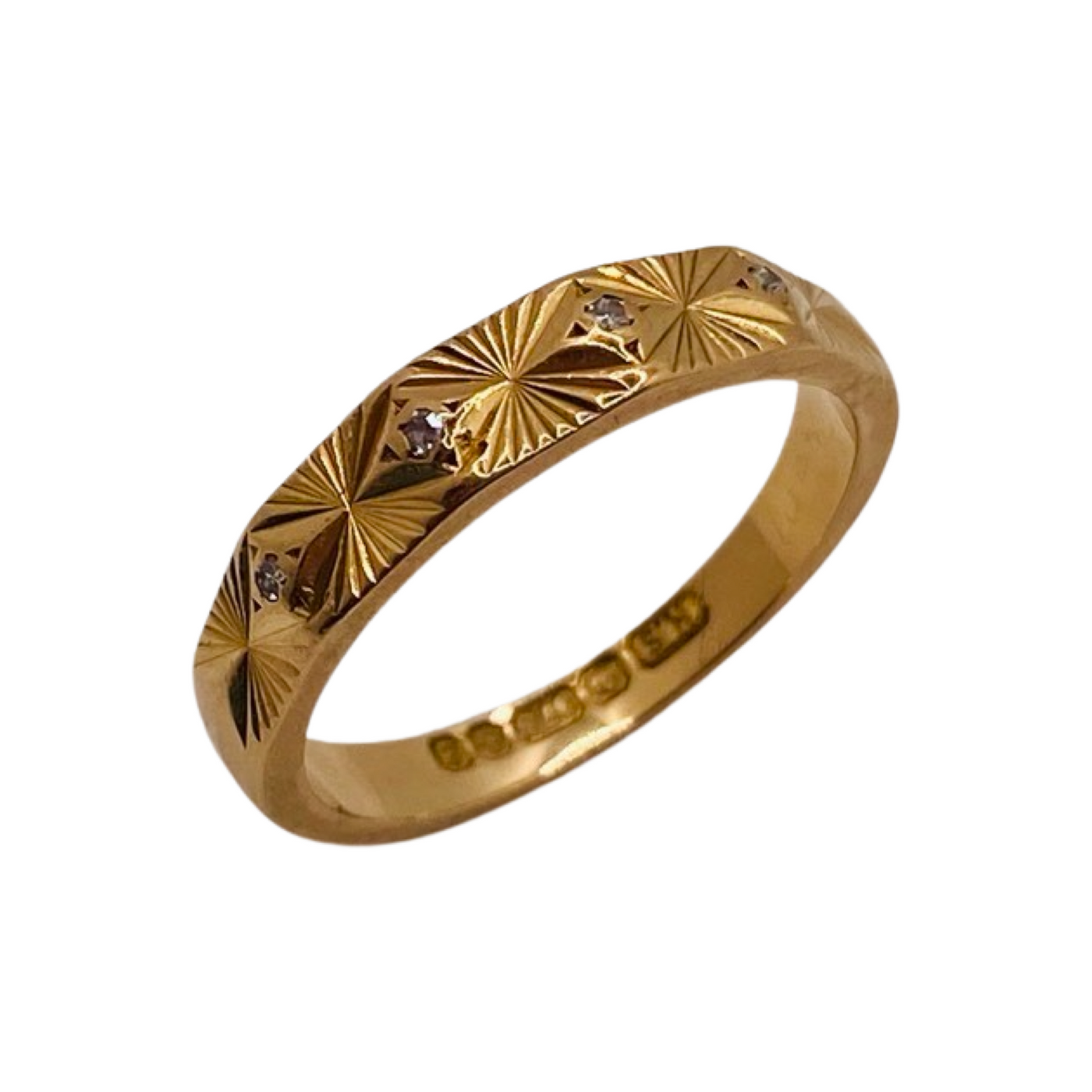 9ct Gold Fan Patterned Diamond Band Ring