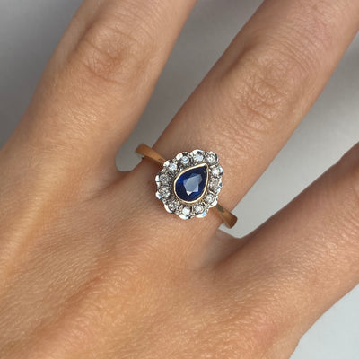 9ct Gold Pear Cut Sapphire & Diamond Ring