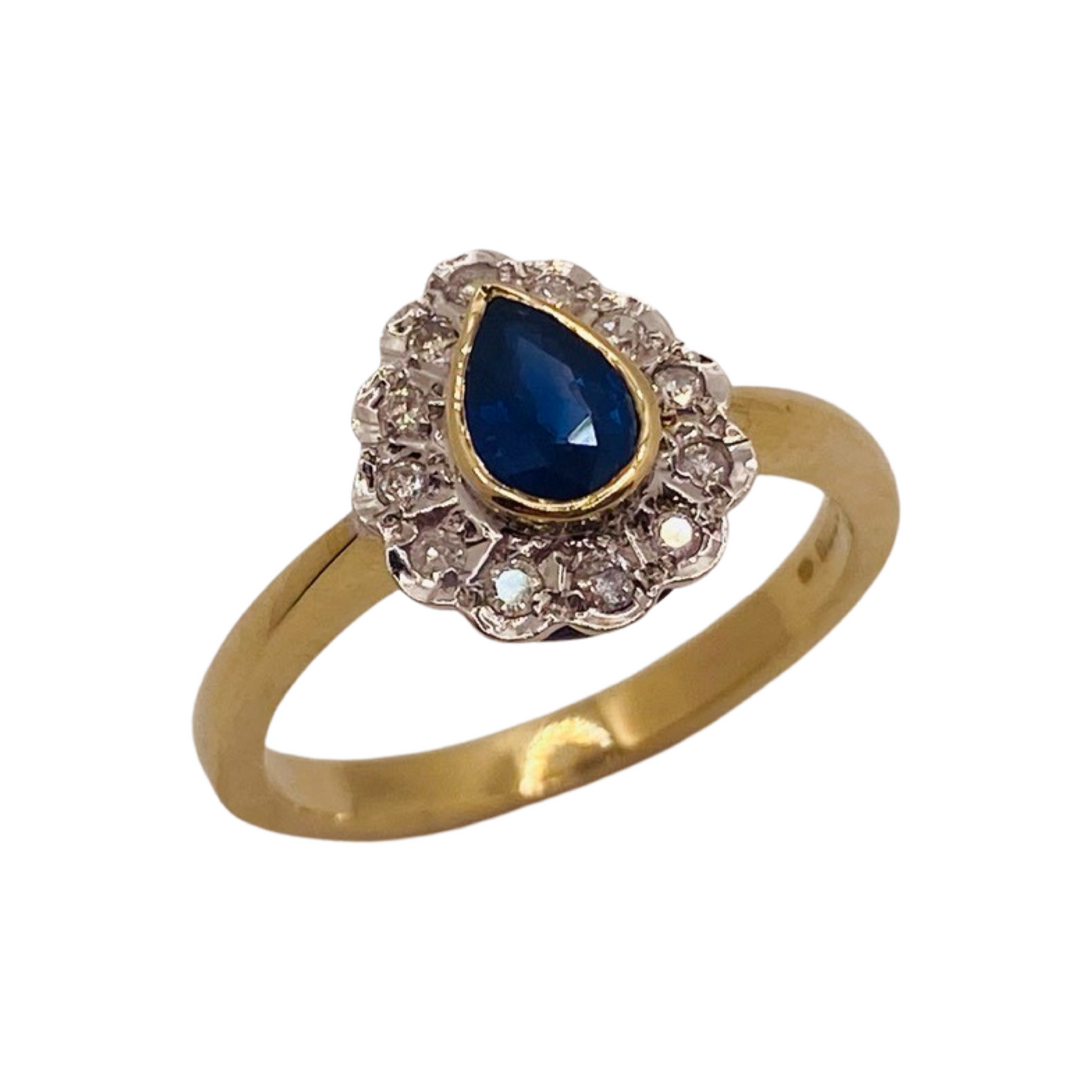 9ct Gold Pear Cut Sapphire & Diamond Ring