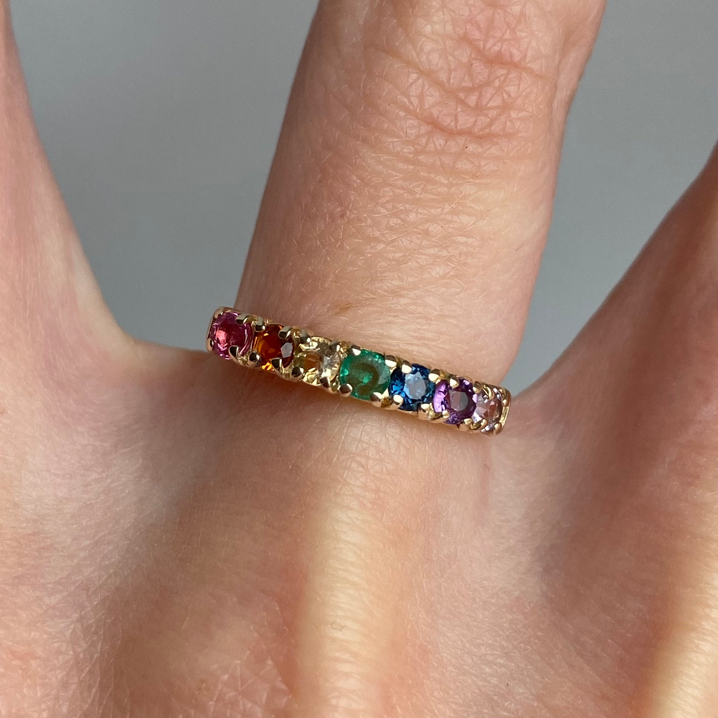 9ct Gold Vintage Rainbow Multi Stone Ring