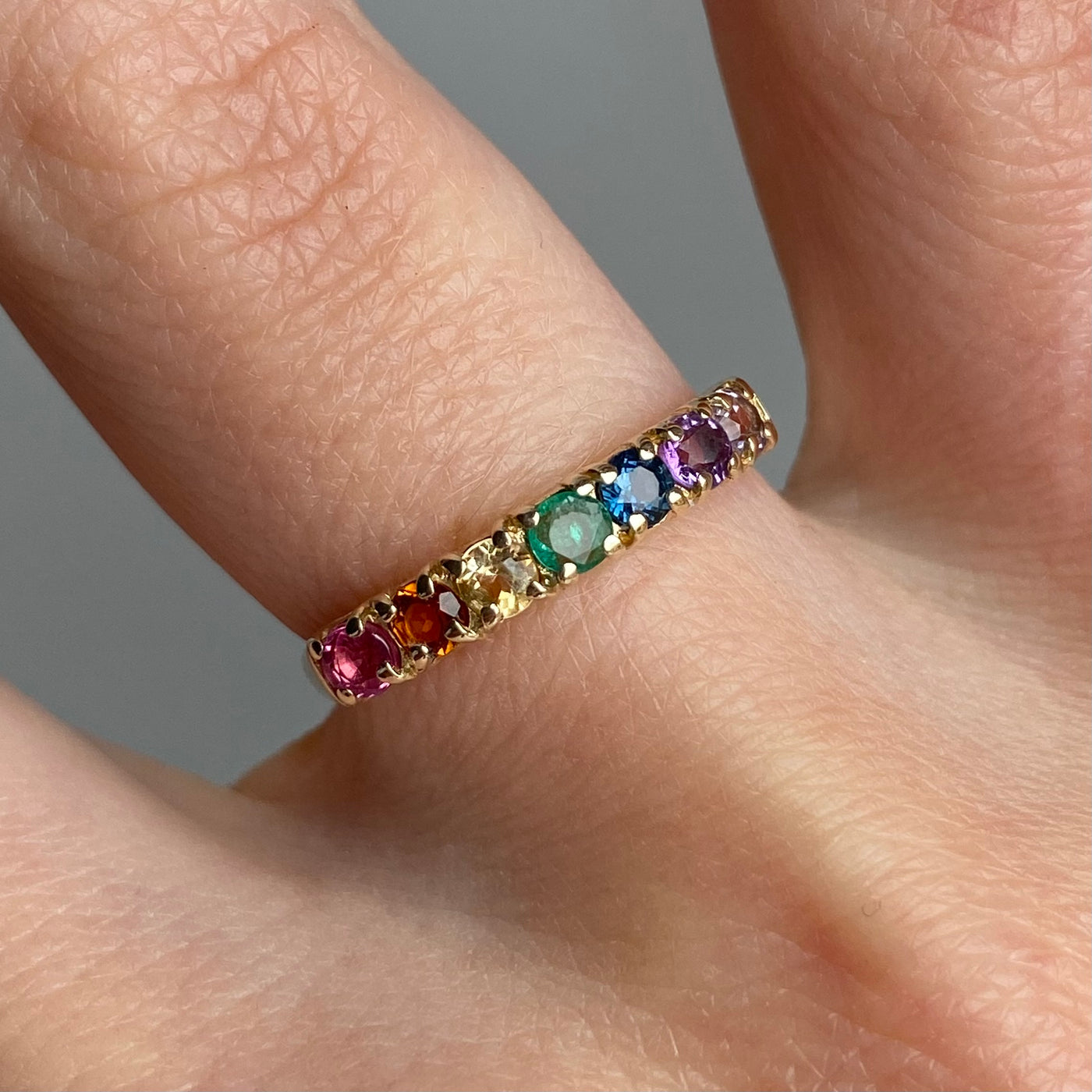 9ct Gold Vintage Rainbow Multi Stone Ring