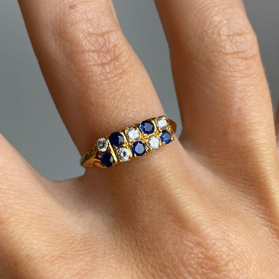 18ct Gold Sapphire & Diamond Checker Ring