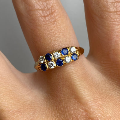 18ct Gold Sapphire & Diamond Checker Ring