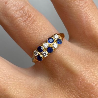 18ct Gold Sapphire & Diamond Checker Ring