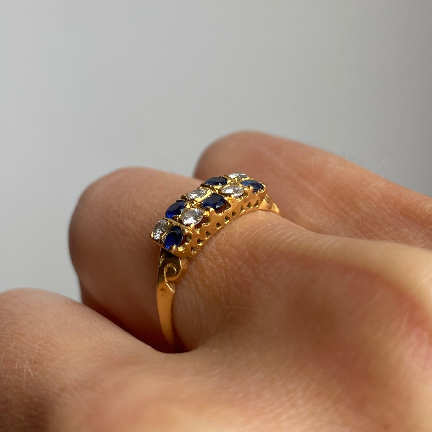 18ct Gold Sapphire & Diamond Checker Ring