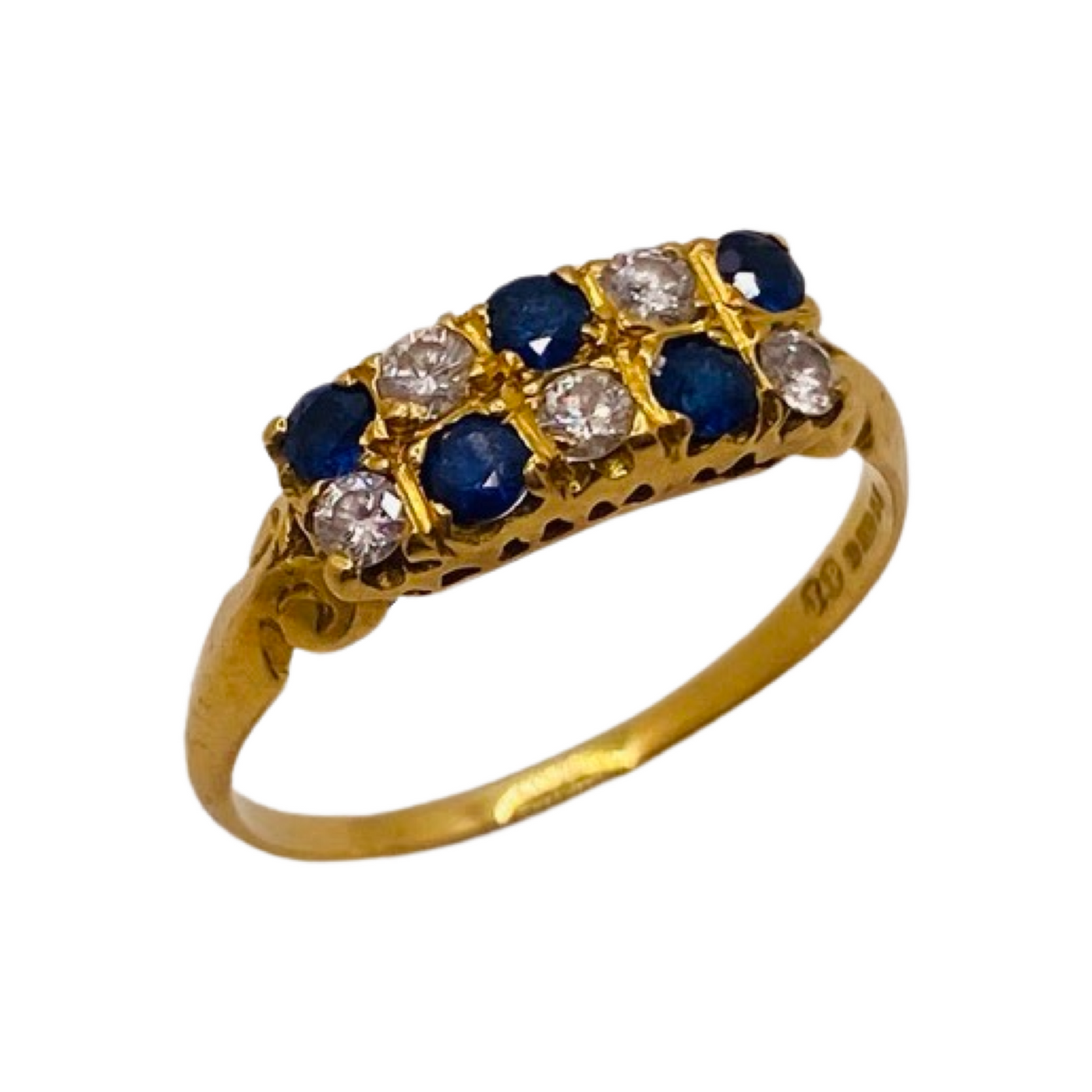 18ct Gold Sapphire & Diamond Checker Ring