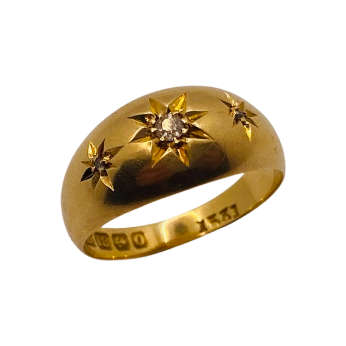 18ct Gold Triple Diamond Starburst Ring 1863