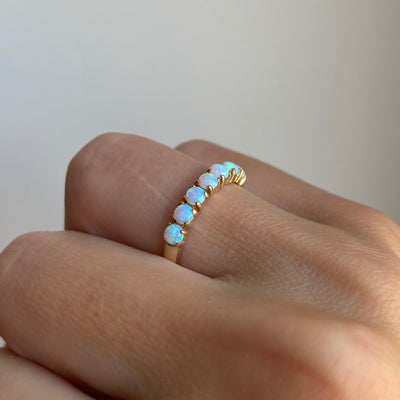 9ct Gold Seven Opal Half Eternity Ring