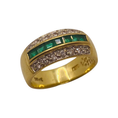 18ct Gold Princess Cut Emerald and Diamond Ring