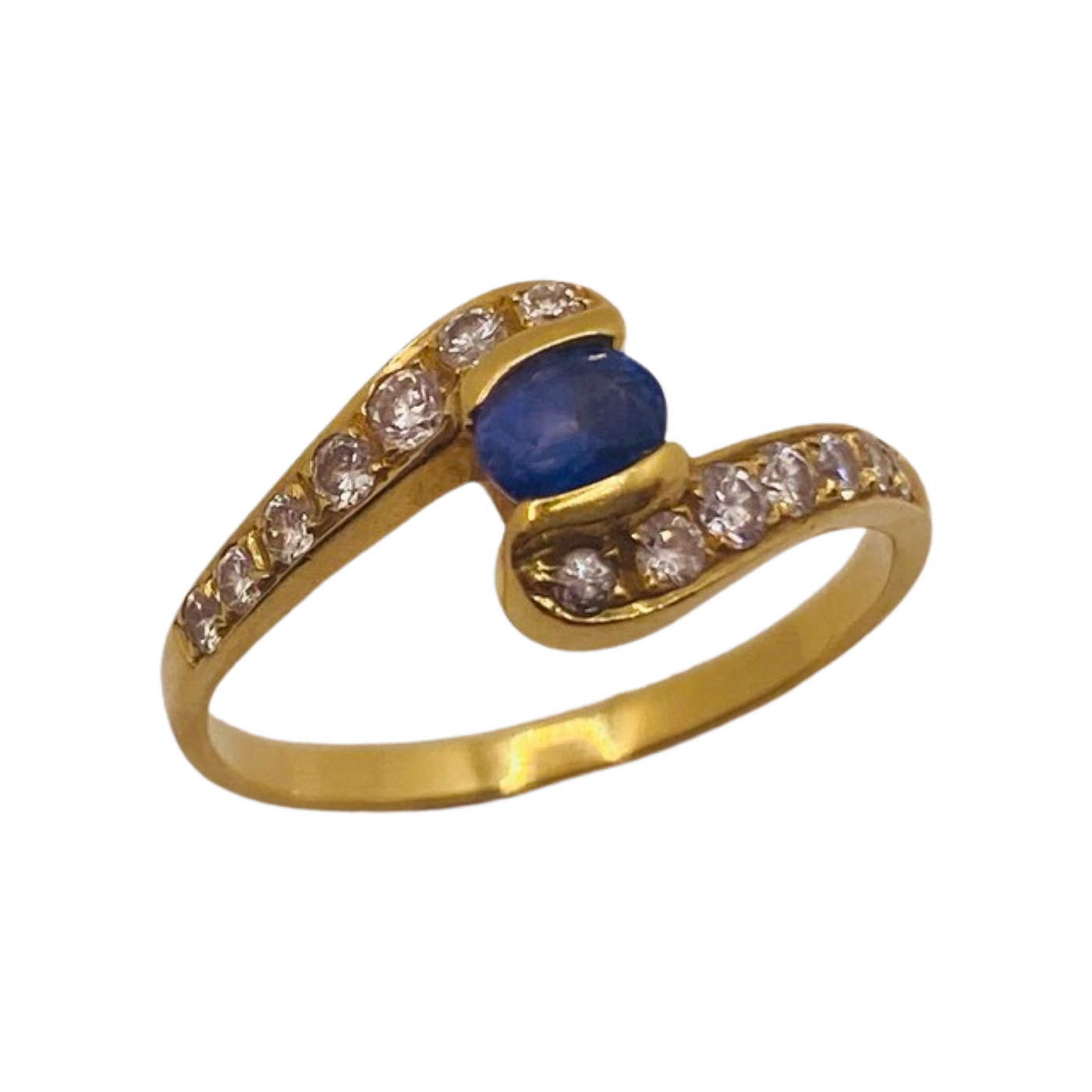 18ct Gold Diamond Arms Holding Sapphire Ring