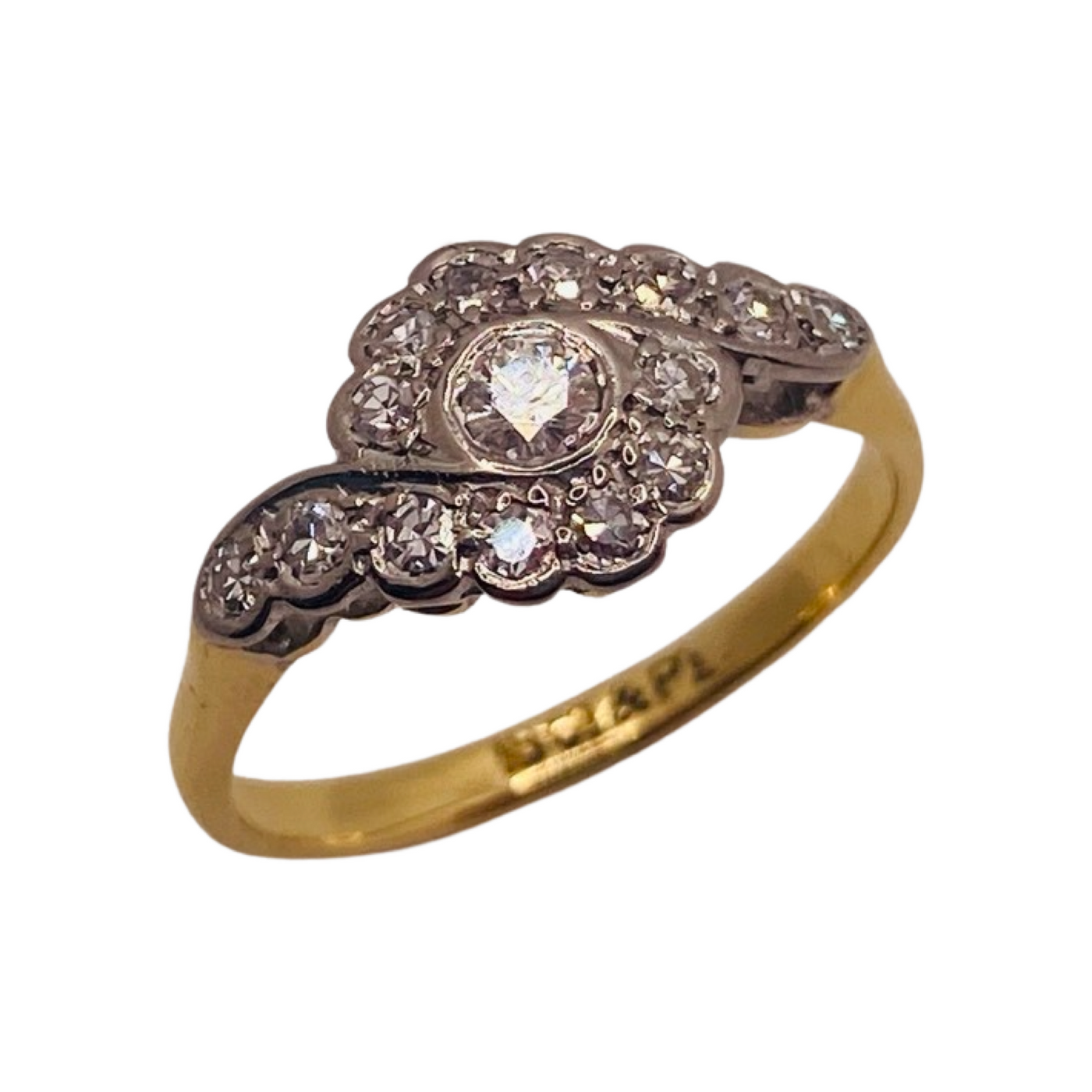 18ct Gold, Platinum & Diamond Art Deco Swirl Flower RIng