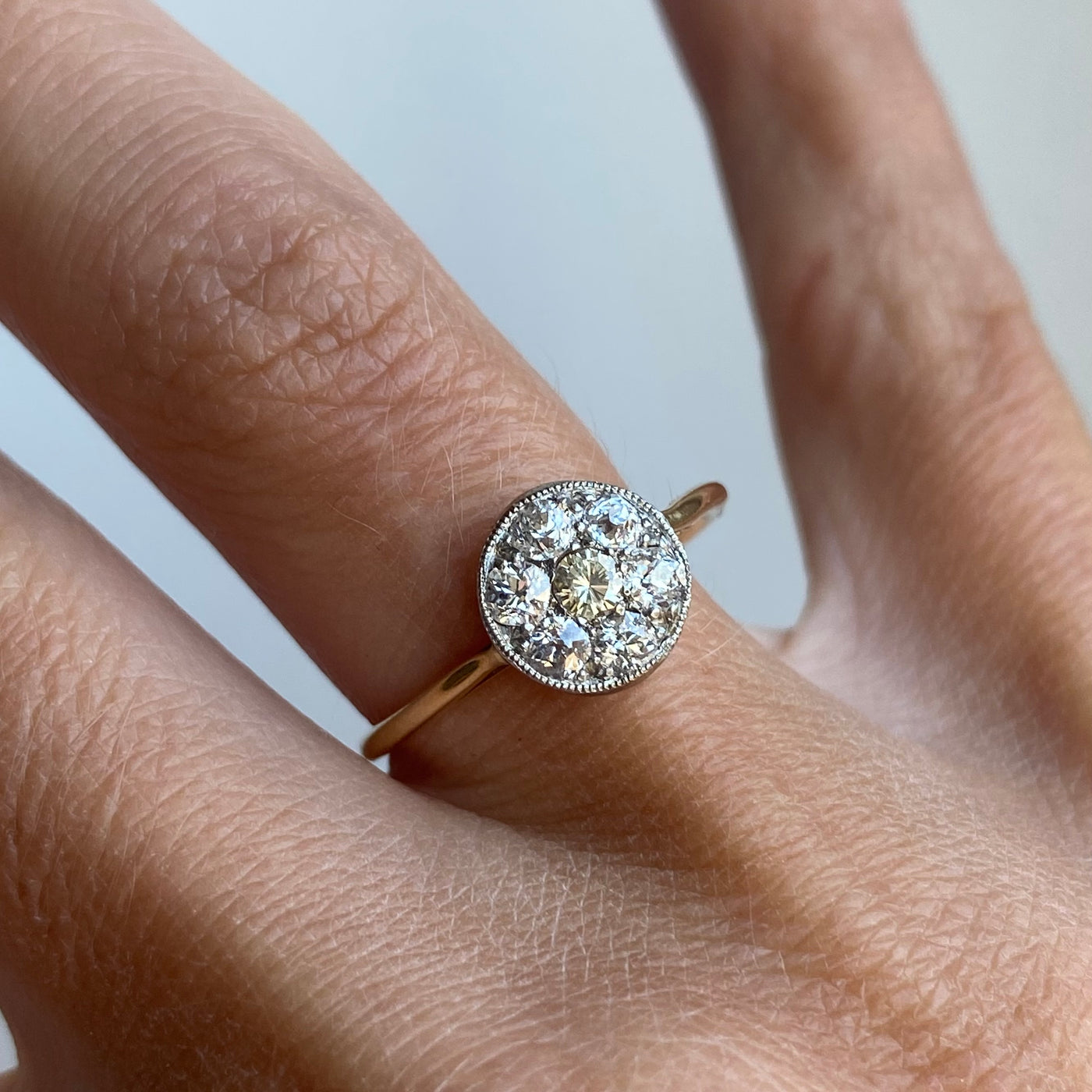 18ct Gold & Platinum Edwardian Round Diamond Cluster Ring