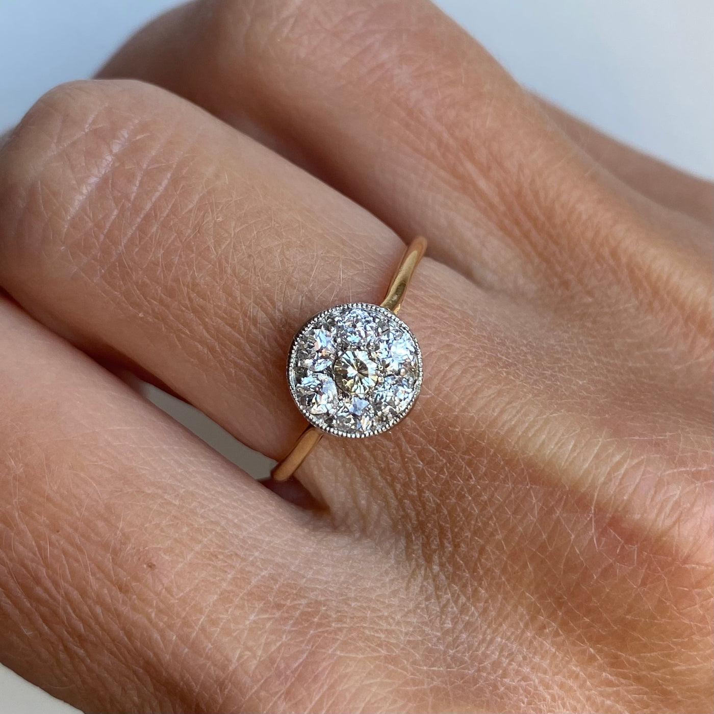 18ct Gold & Platinum Edwardian Round Diamond Cluster Ring