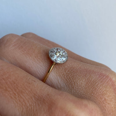 18ct Gold & Platinum Edwardian Round Diamond Cluster Ring